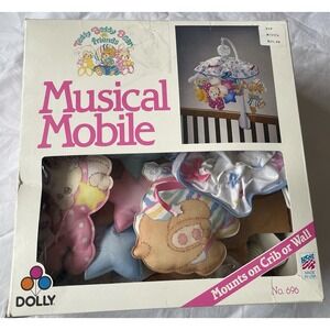 Vintage Dolly Teddy Beddy Bear And Friends Musical Mobile Crib Wall Mount